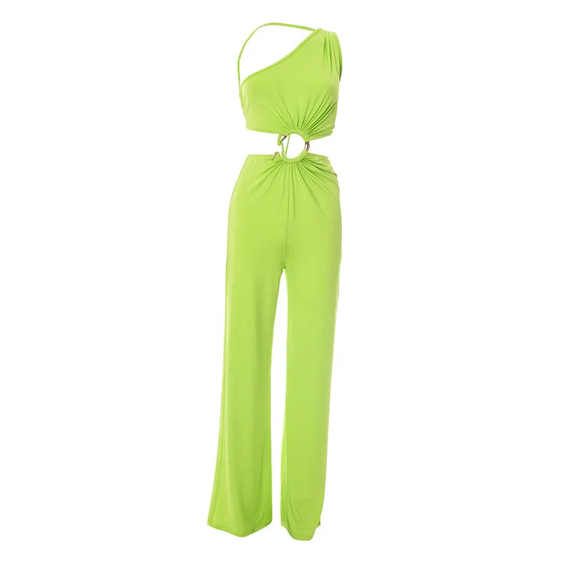 Oblique Shoulder Backless Straight Sleeveless Jumpsuits