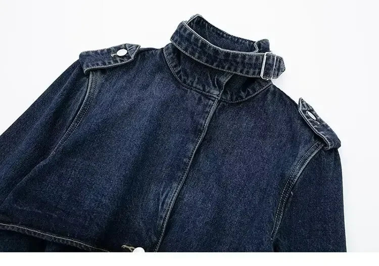 Elegant Long Denim Style Women's Coat