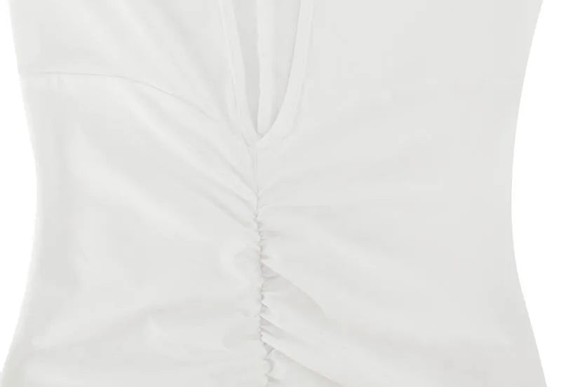 Deep V-Neck Folds Solid Long Sleeves High Split Dress