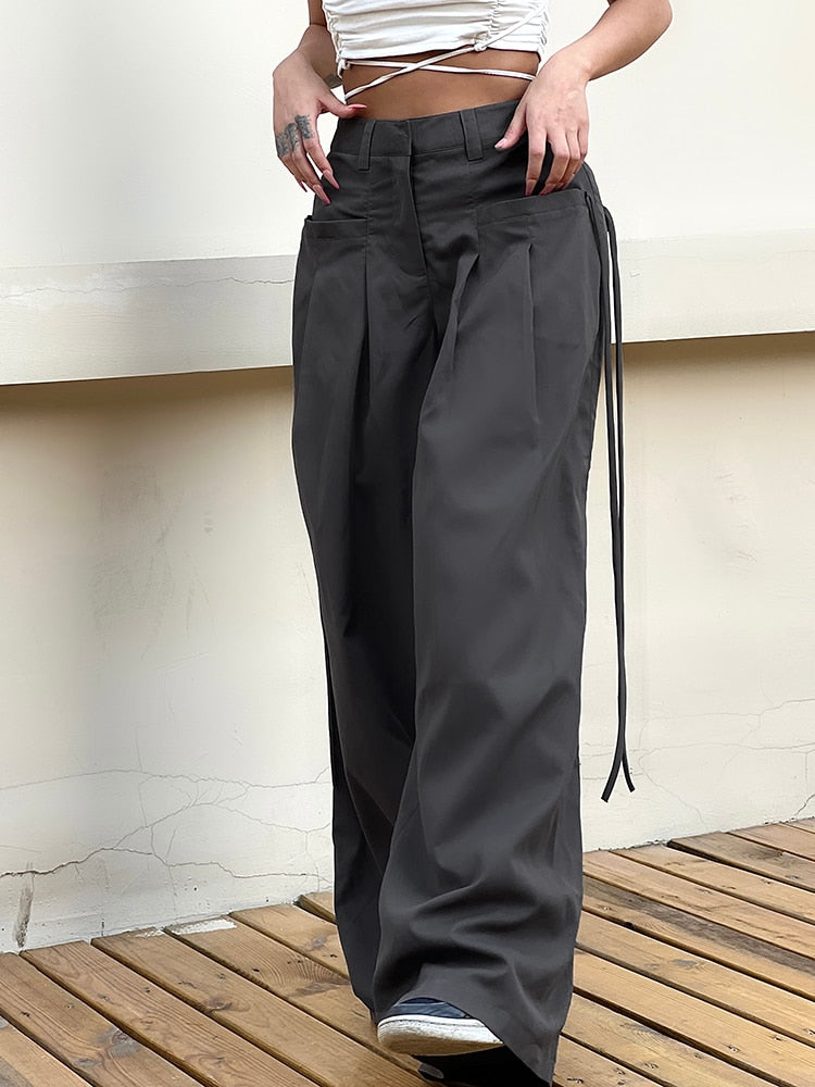 Casual Wide High Waist Street Basic Loose Sweat Trousers