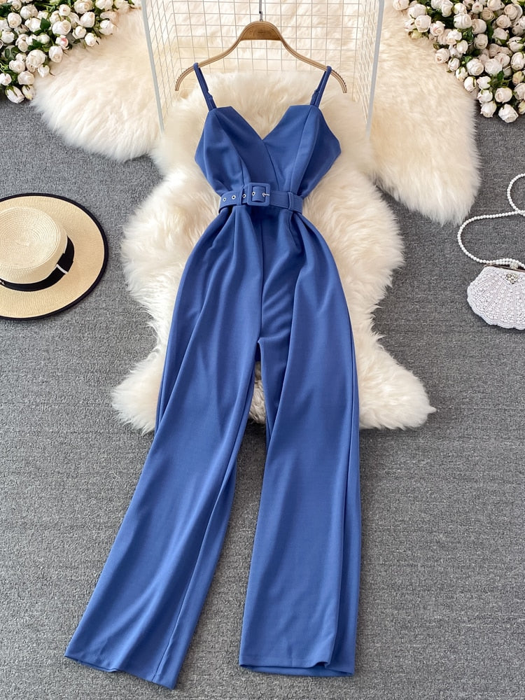 Sleeveless High Waist V-Neck Wide Leg Jumpsuit