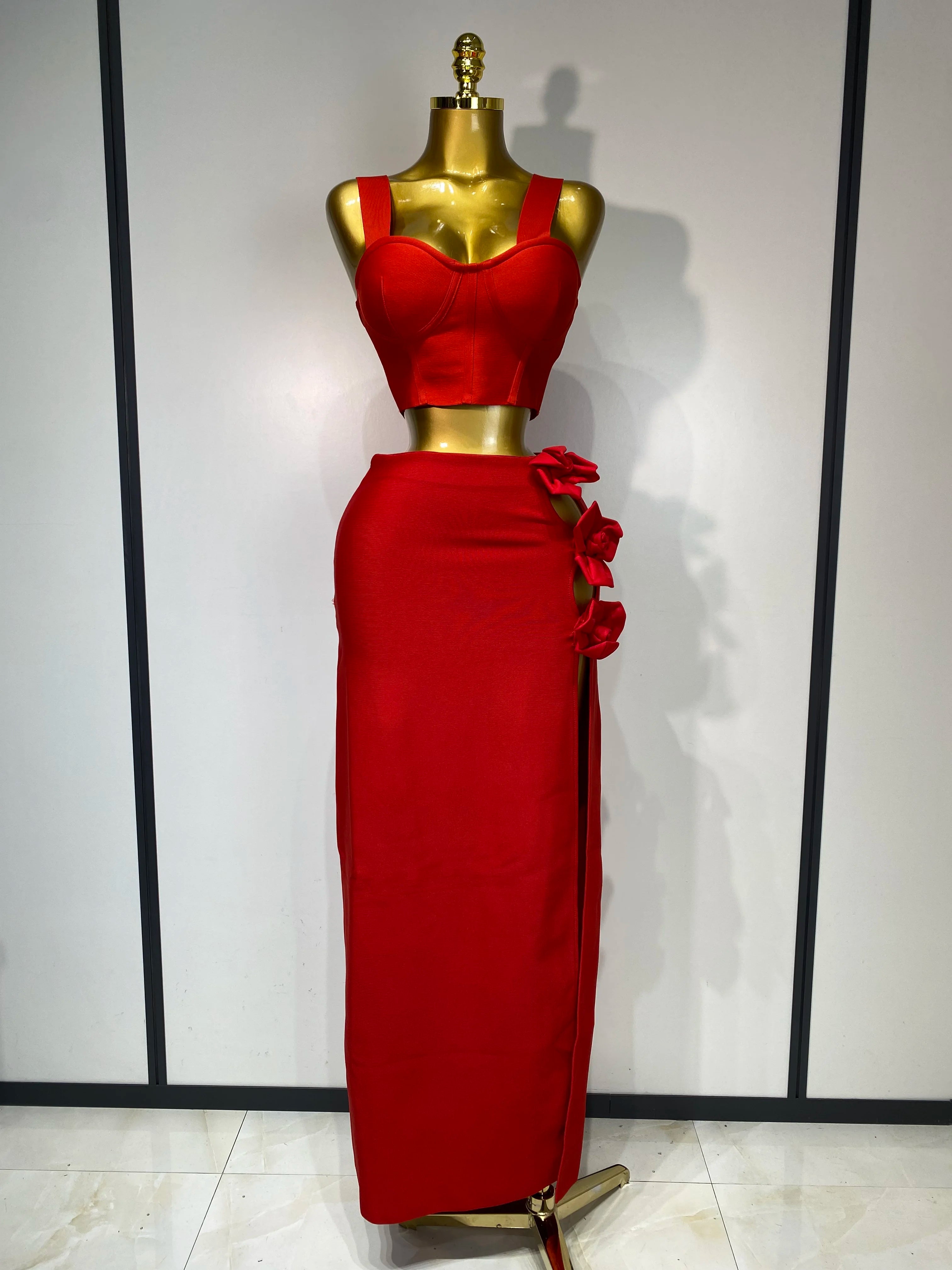 Elegant Tight Bodycon Bandage Long Two Piece Skirt And Top