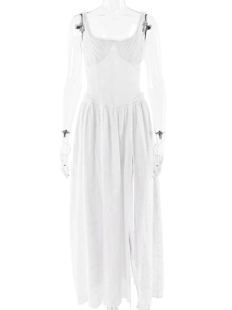 High Slit Square Collar Maxi Dress