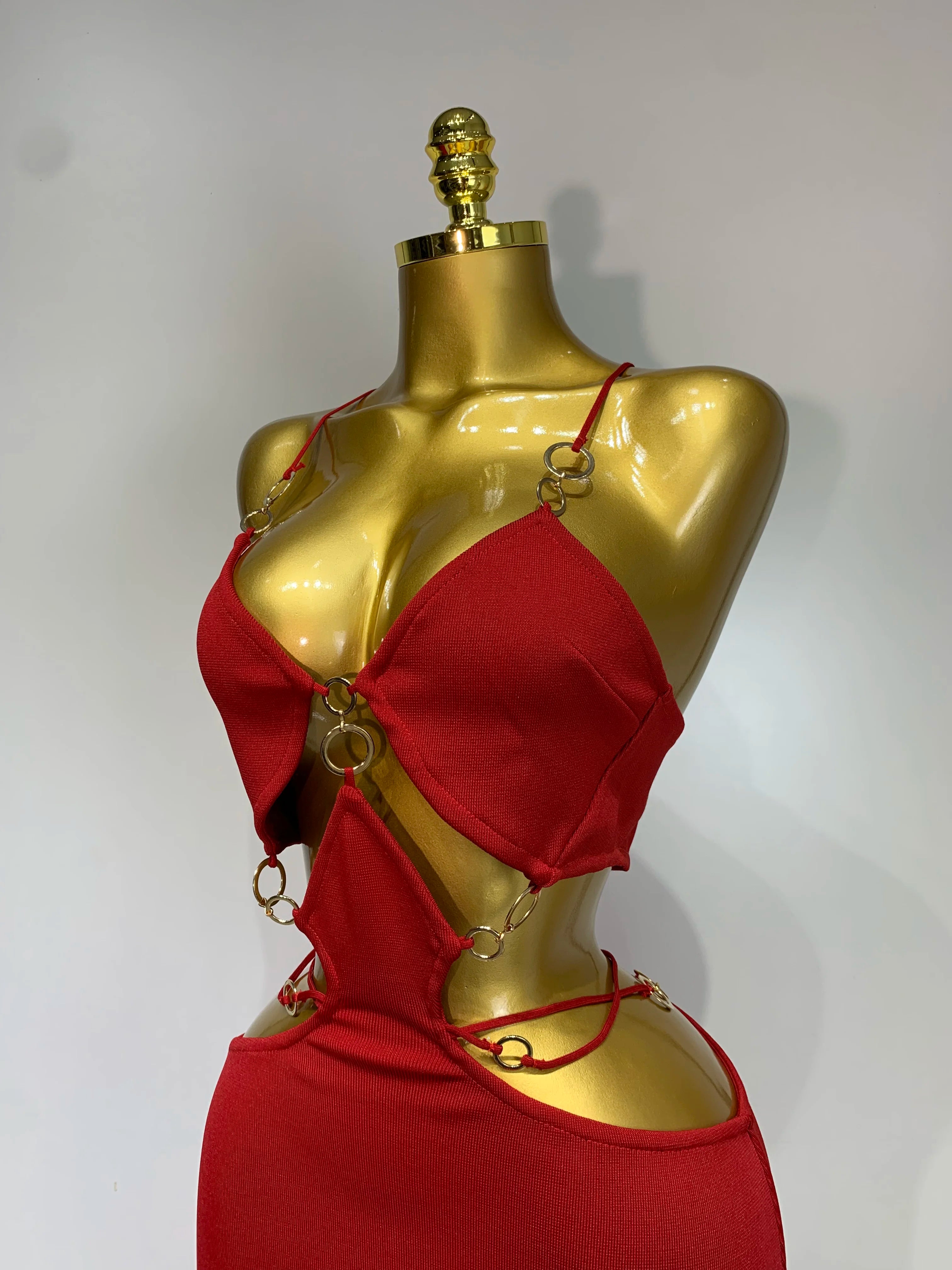 Sleeveless Halter Hollow Out Bodycon Long Bandage Dress