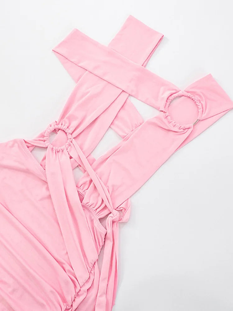 Cut Out O-Rings Metal Hollow Out Long Straps Slim Dress