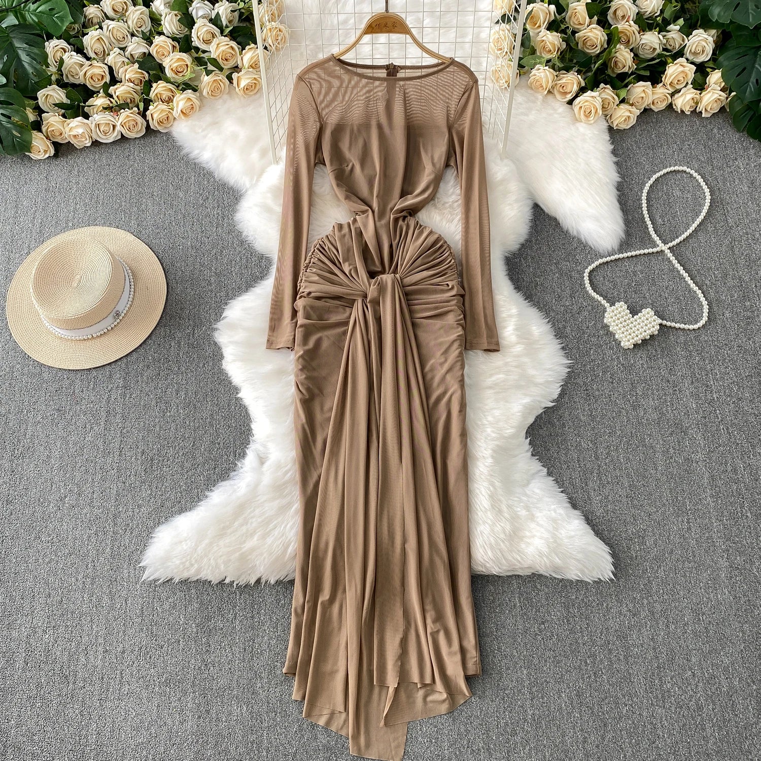Elegant chic Spliced pleated Vintage Dress