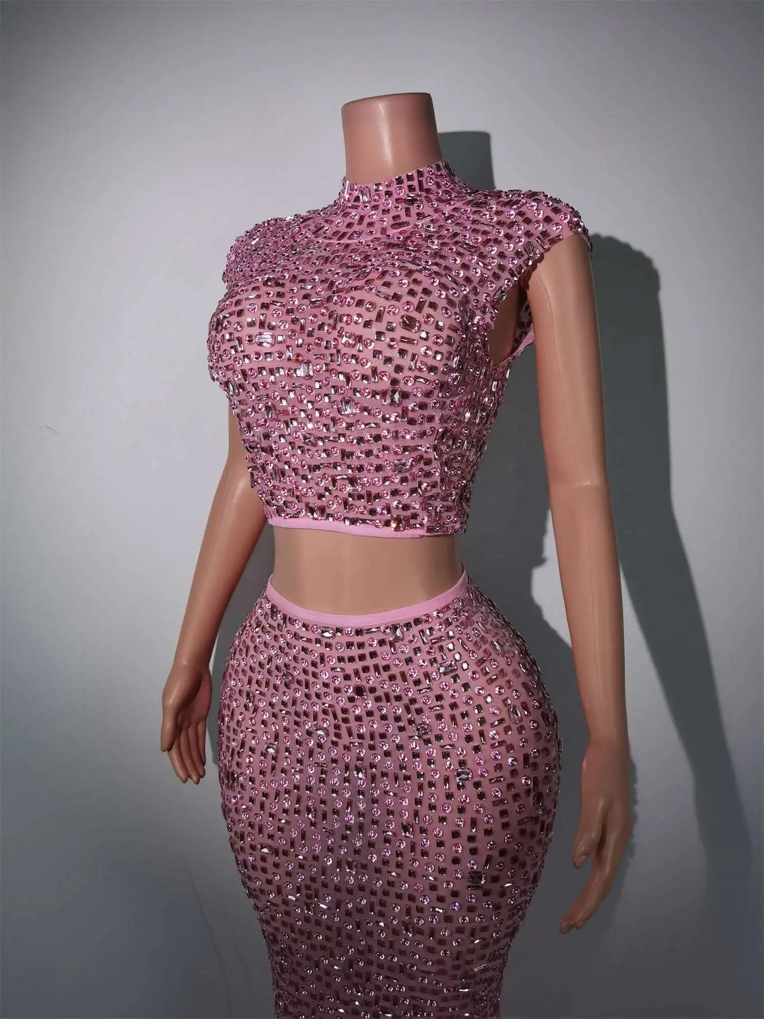 Sparkly Diamonds Crop Top Long Skirt 2-PCS Set