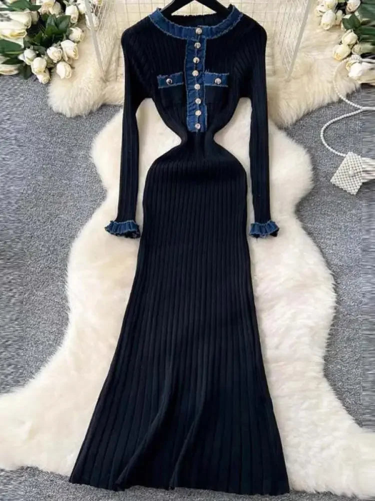 Pathwork Round Neck Long Sleeve Knit Dress