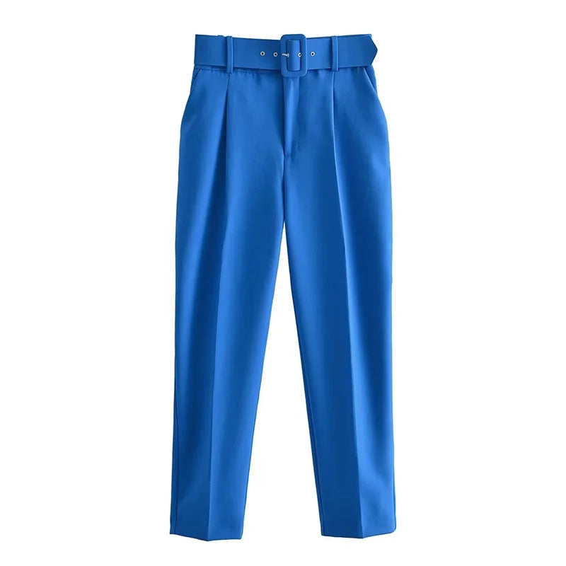 Vintage Straight High Waist Ankle-Length Suit Pant