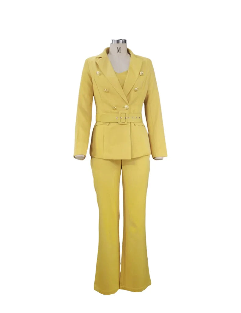 Long Sleeve Blazer Wide Leg Flare Jumpsuit Suit Two Piece Set