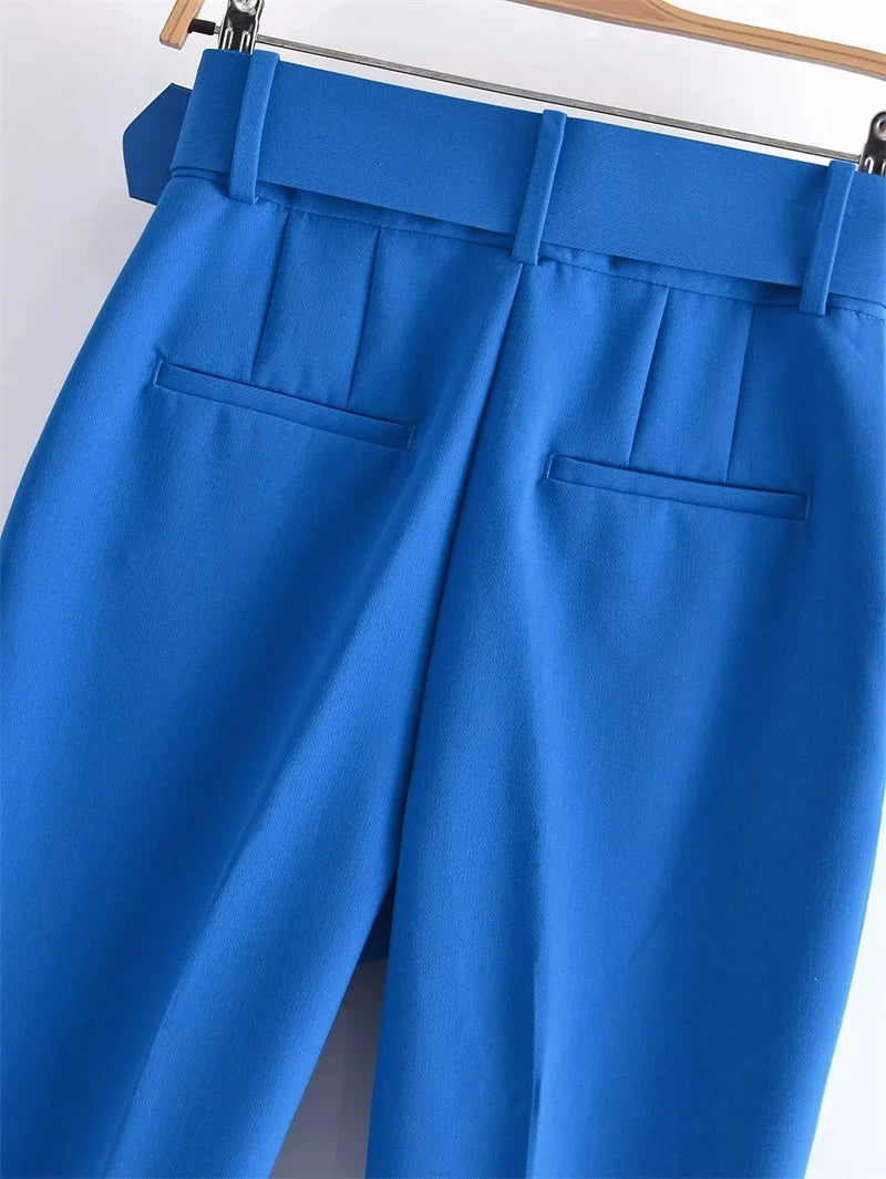 Vintage Straight High Waist Ankle-Length Suit Pant