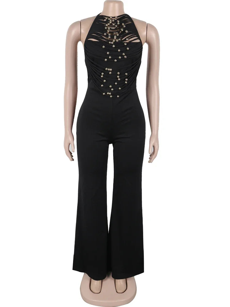 Beaded Fringed Palazzo Jumpsuits