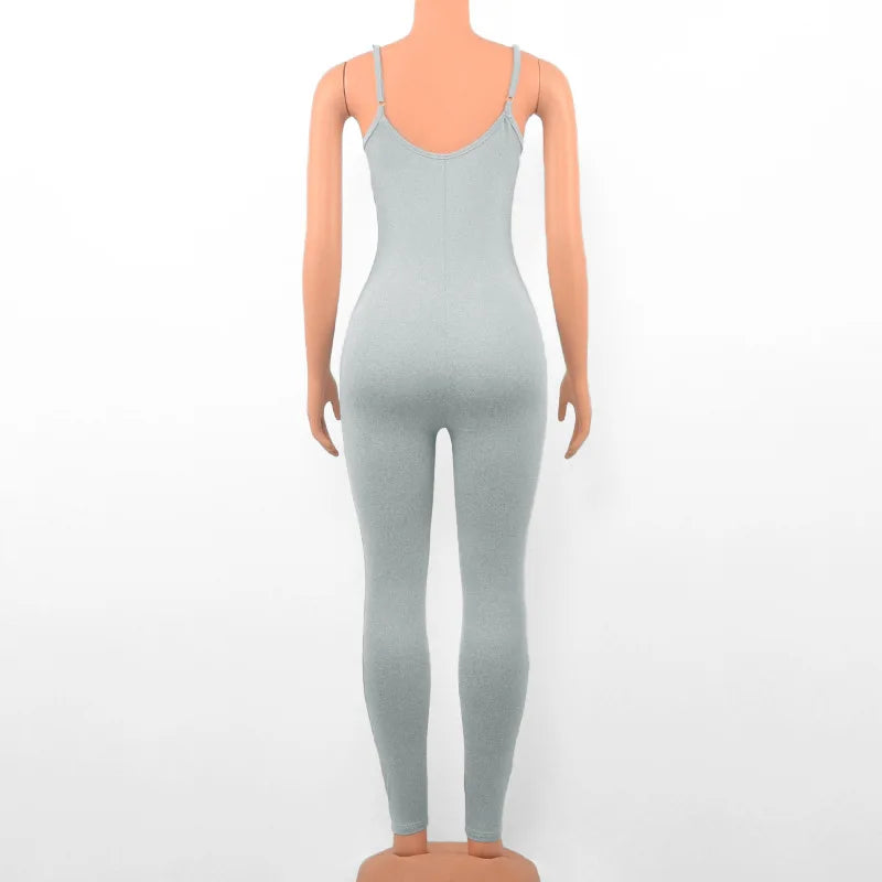 Sleeveless Spaghetti Strap Backless Casual Bodycon Jumpsuit