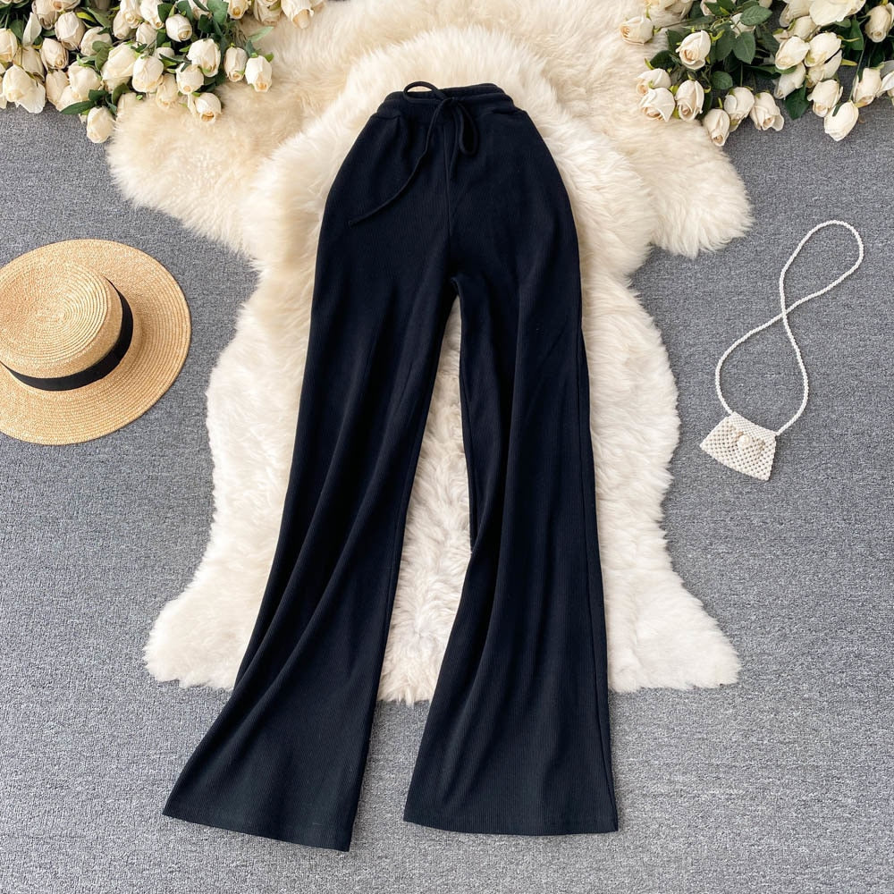 High Elastic Waist Wide Leg Trousers