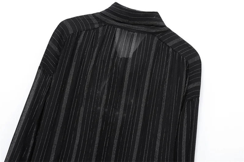 Elegant Metal Color Long Sleeve Round Neck Shirt