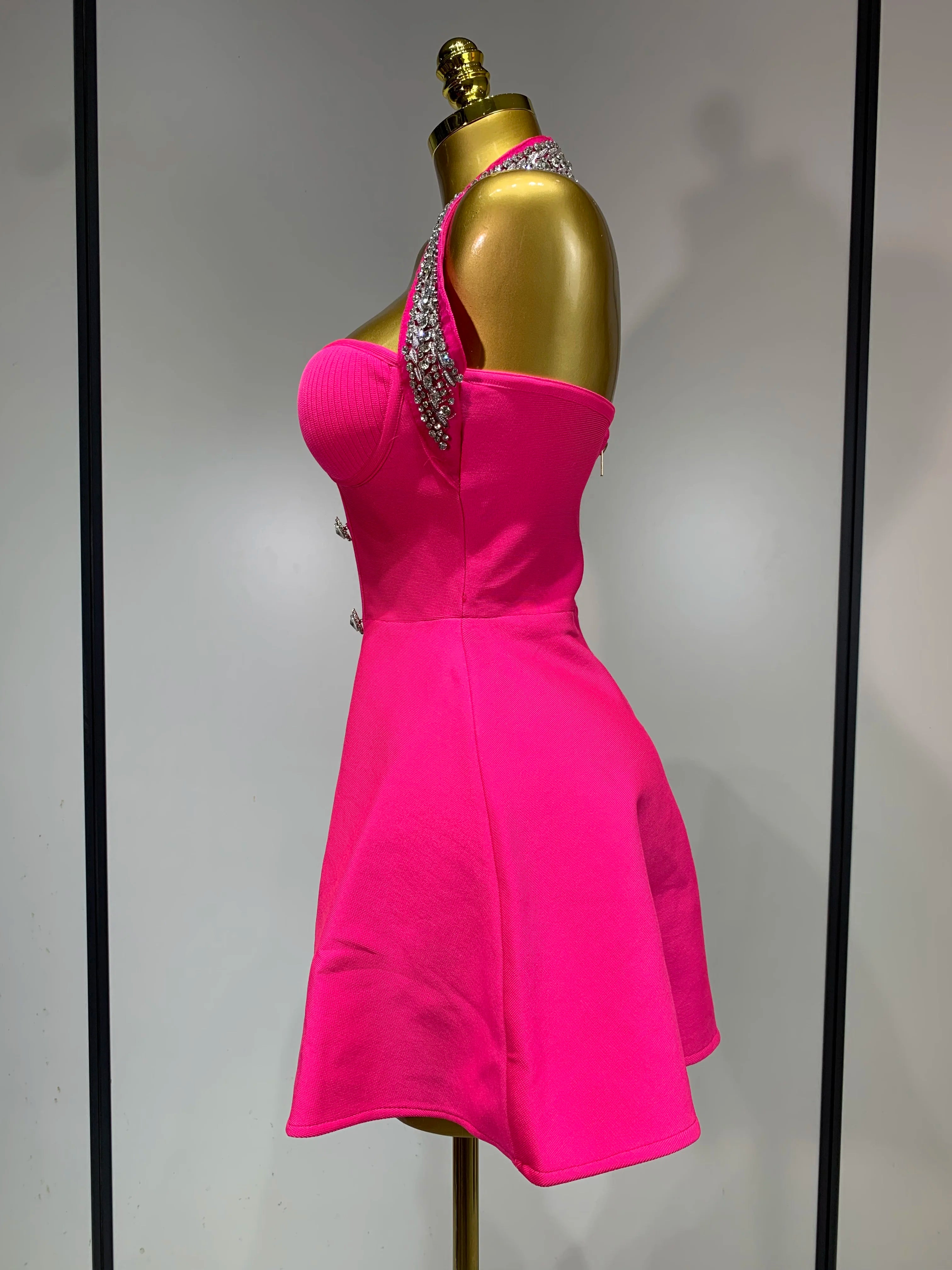 Luxury Halter Sleeveless Backless Sparkly Rhinestone Bandage Dress