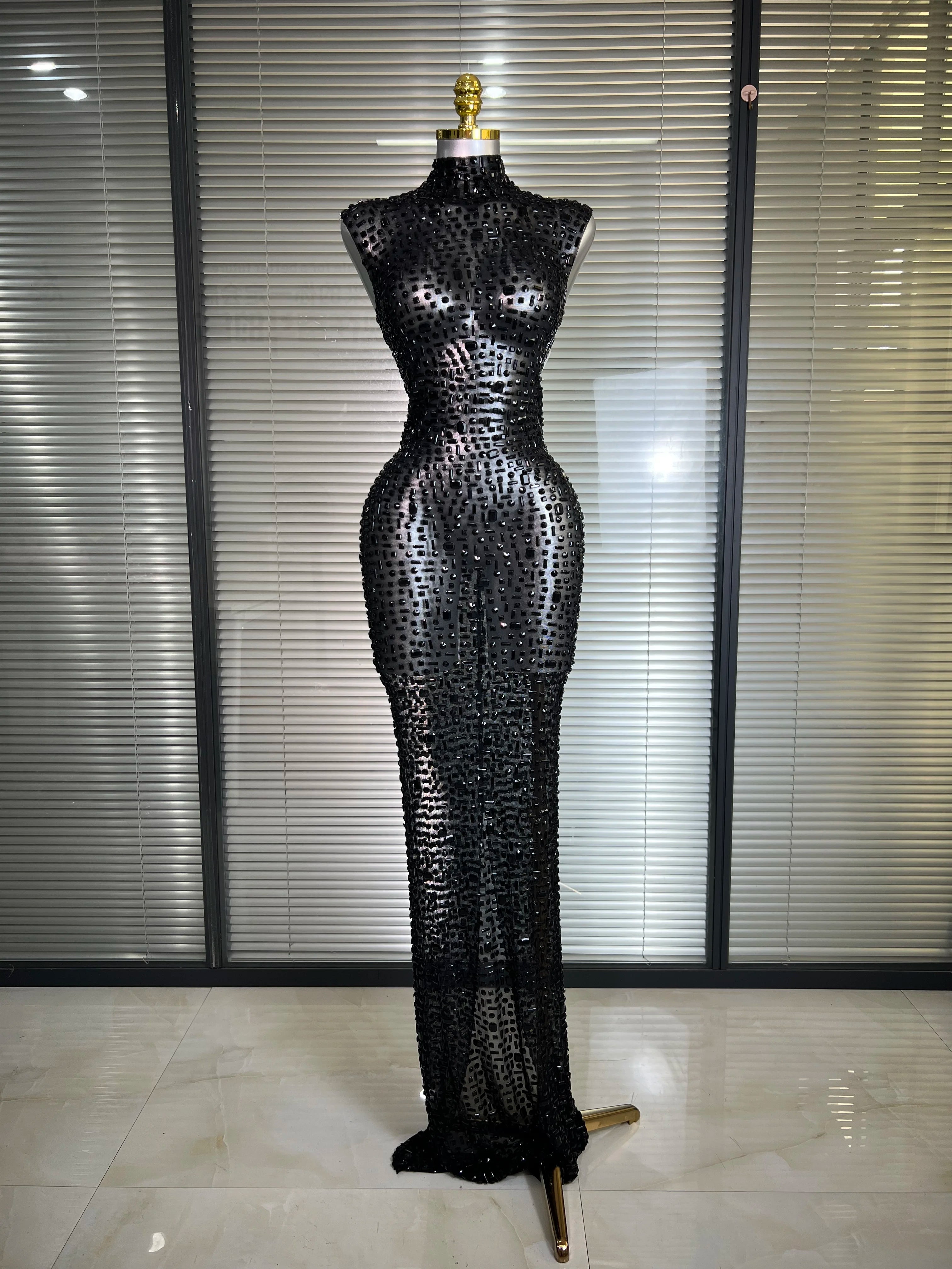 Crystal Diamonds Maxi See Through Dress