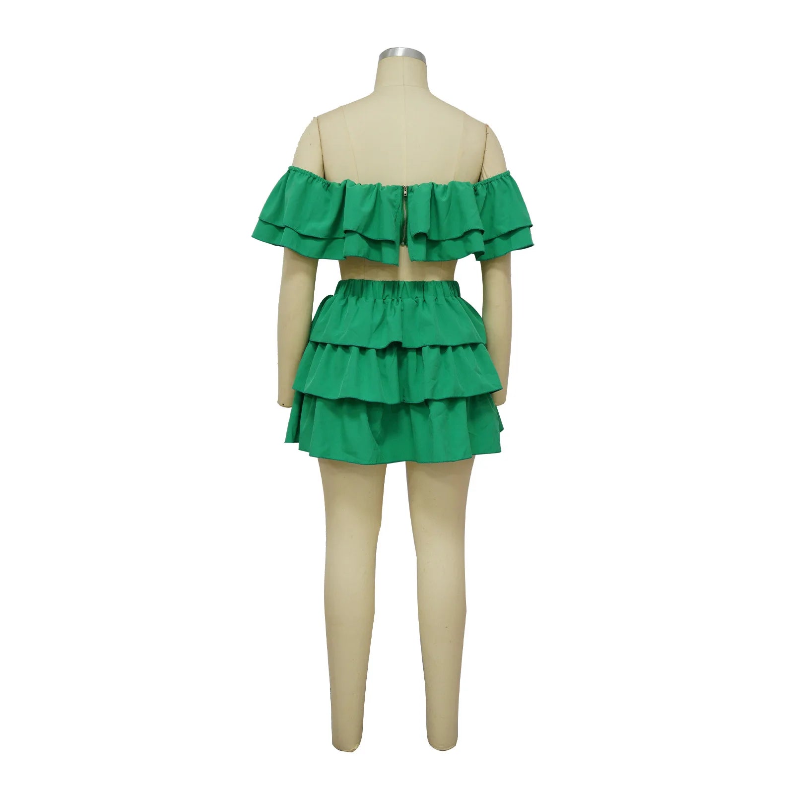 Butterfly Sleeve Crop Top and Cape Ruffles Skirts Set Two Piece Set