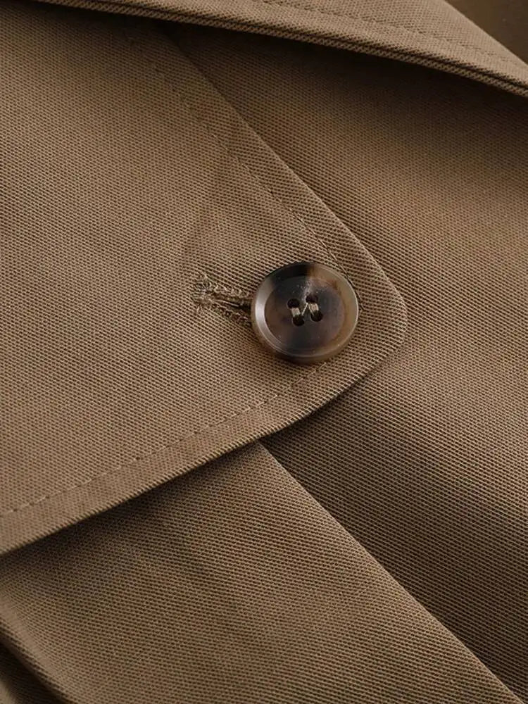 Stylish Cropped Lapel Collar And Belted Cuffs Trench Coat