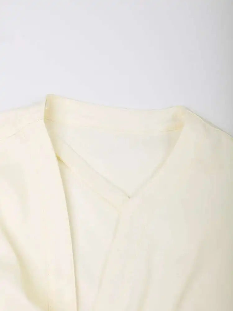 Irregular V-neck Long Sleeve Shirt Chic Elegant Blouse