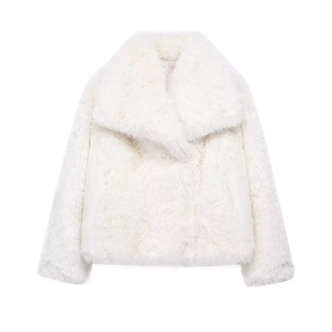 Chic Lapel Collar Thick Cropped Faux Fur Coat