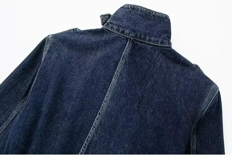 Elegant Long Denim Style Women's Coat