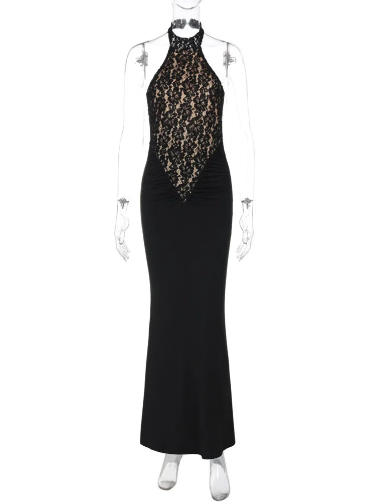 Off-shoulder Strapless Sleeveless Bodycon Lace Halter Backless Dress