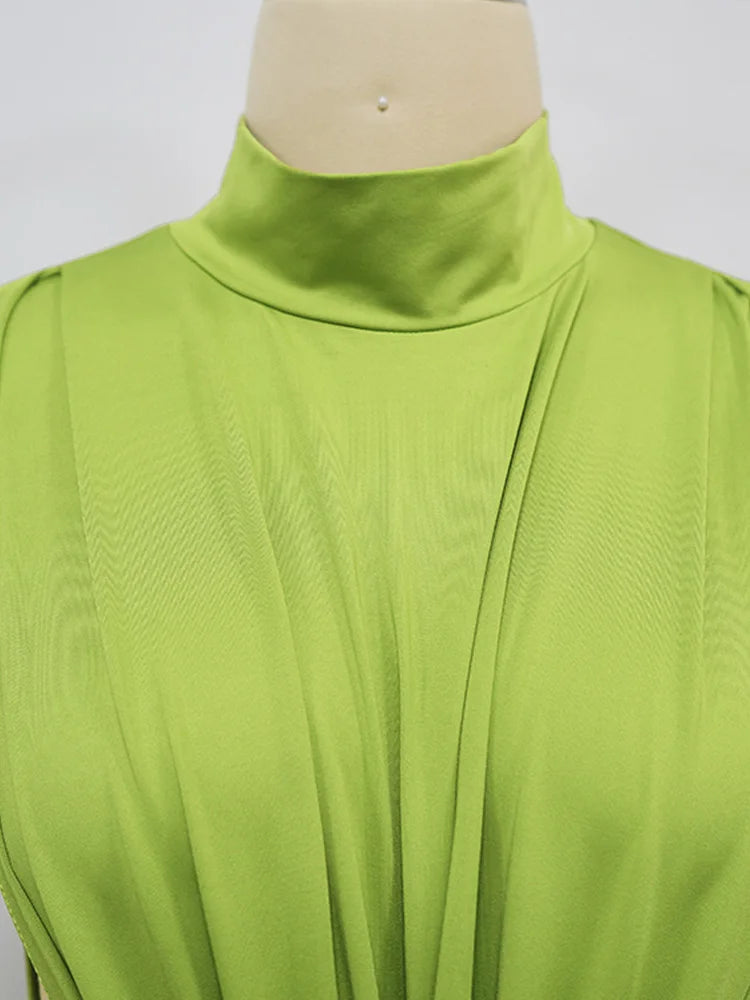 Green Sleeveless Hollow Out Pleated Prom Dress