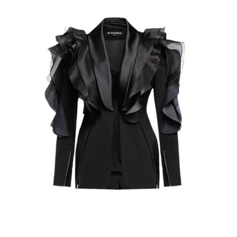 Patchwork Ruffles Long Sleeve Jacket