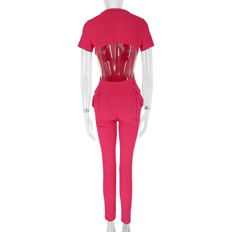 Pink Hollow Out Jumpsuit