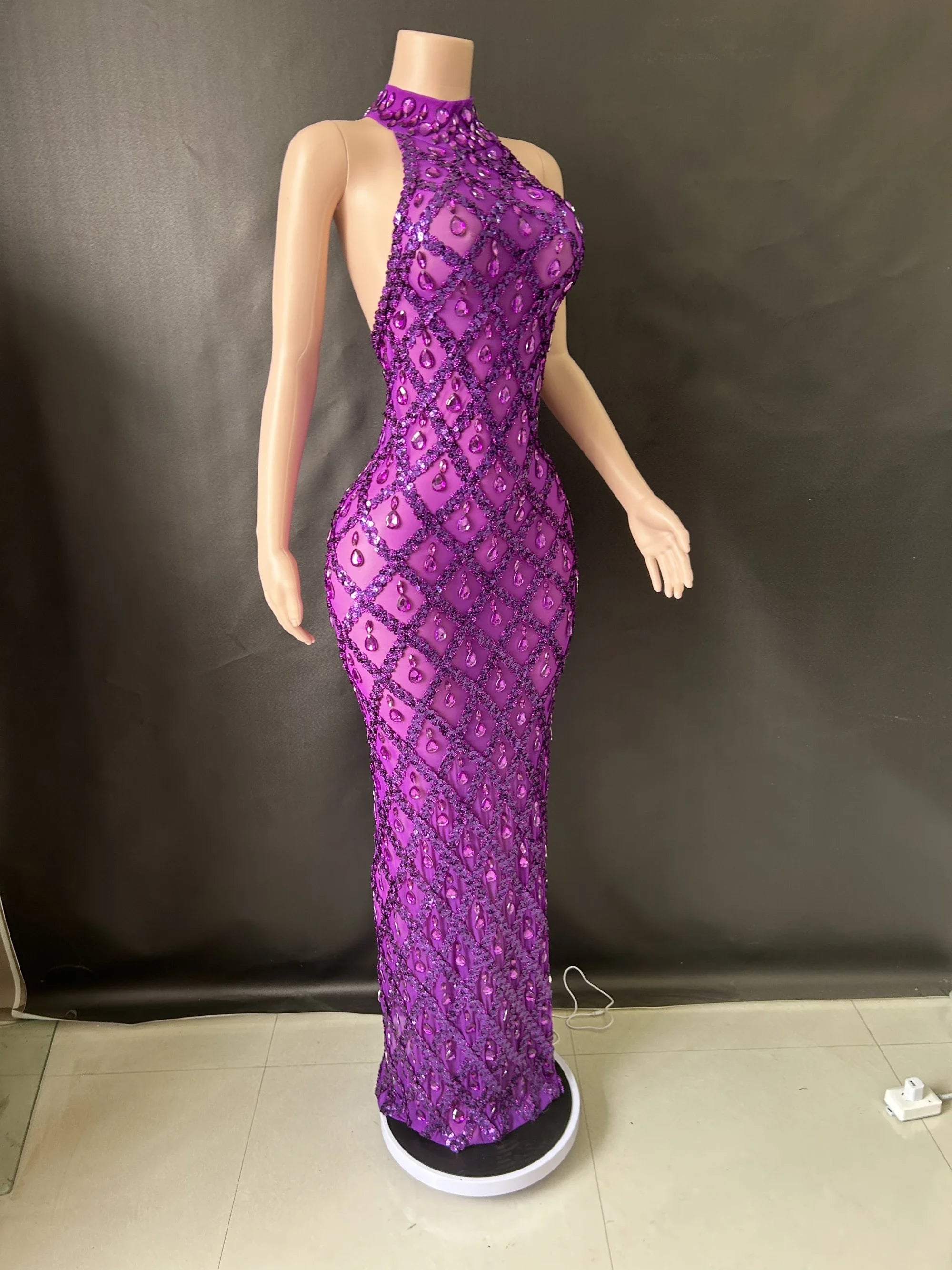 Prom Birthday Dress Transparent Rhinestone Sequins Dress
