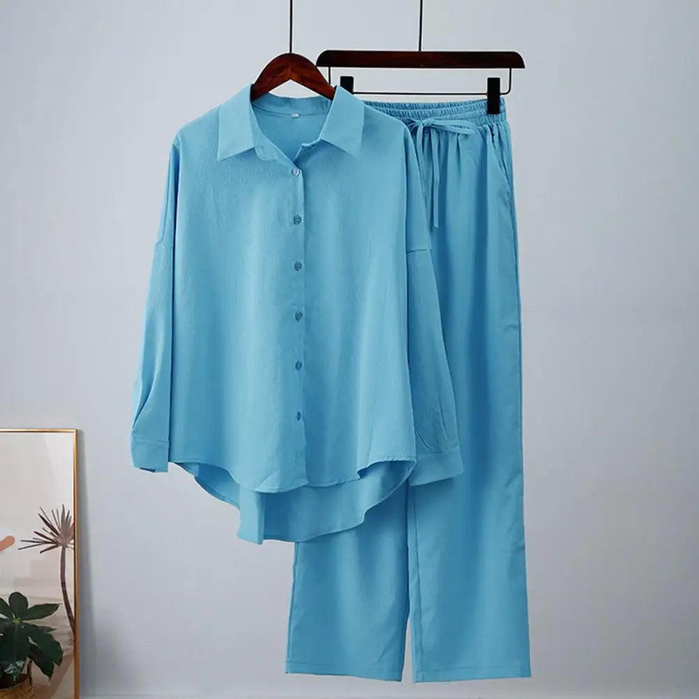 Oversized Lady Shirt Blouse Pants Suit High Waist Slacks Suit Cotton and Linen Shirt Pants Casual Suit