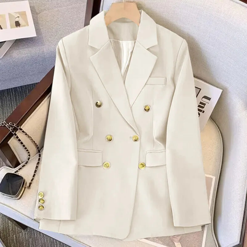 Elegant Office Lady Blazer Suit Coat High Waist Straight Pants Set