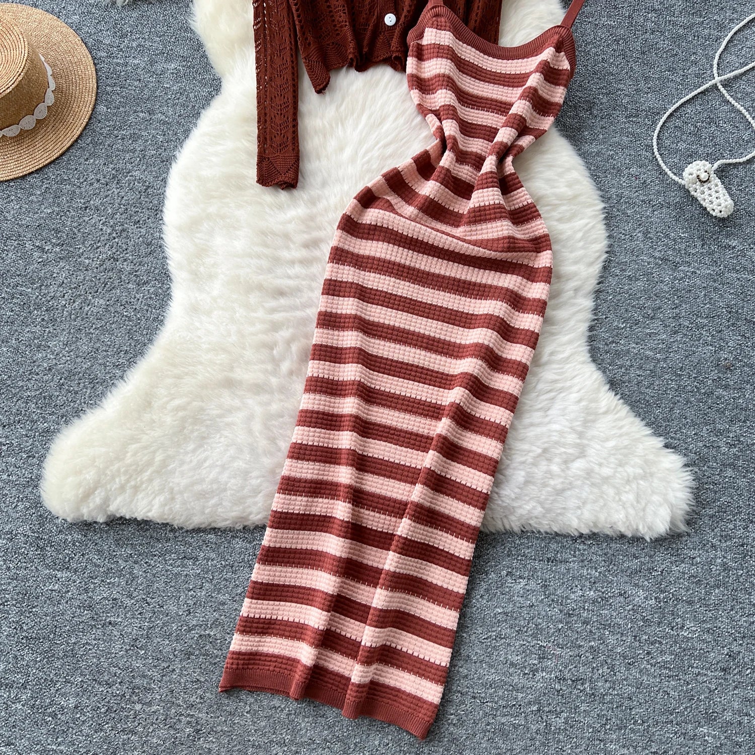 Two piece set Hook flower hollow striped Two Piece Set