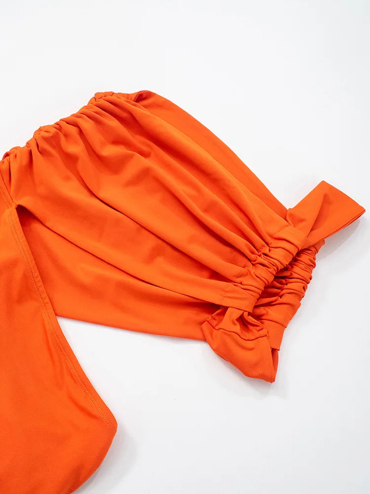Backless One Shoulder Irregular Pleated Dress