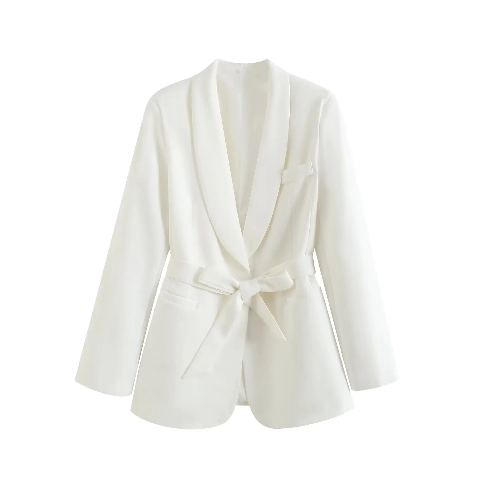 Long Sleeve Belt Bow Blazers Suit Coat Chic Female High Waist Trousers Two Piece Sets