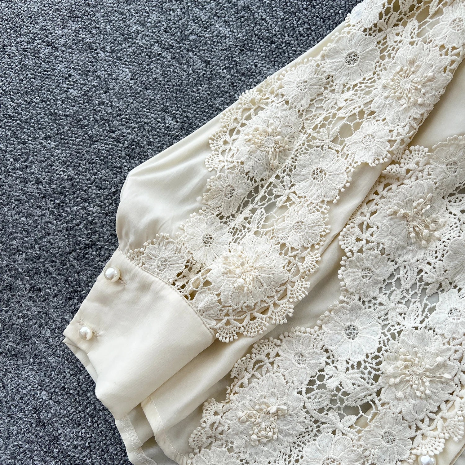 Single Breasted Lace Splice Top+High Waist Wide Legs Long Pants Hook Flower Hollow Suits