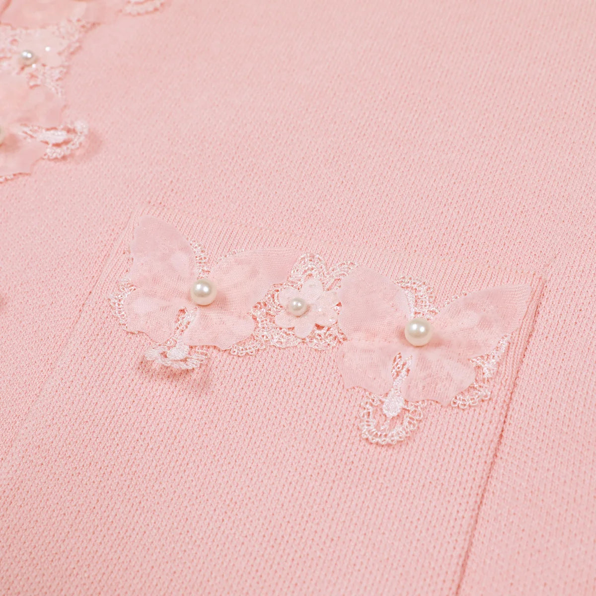 French Elegant Beaded Flower Short Sleeve Knitted Tops High Waist Slim Fit Bodycon Skirts Two-Piece Set