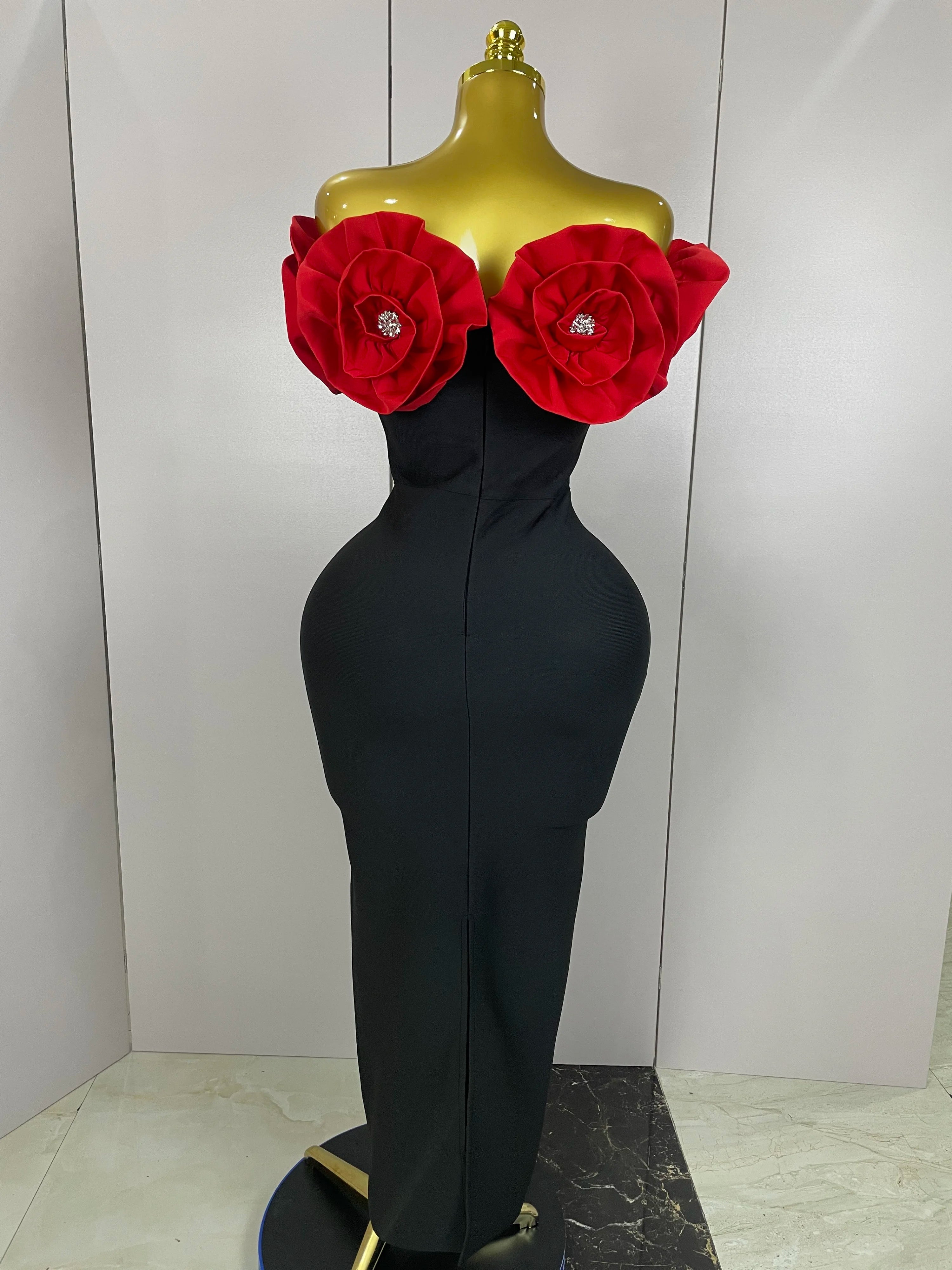 Stereoscopic Flowers Off The Shoulder Ankle Length Bandage Dress