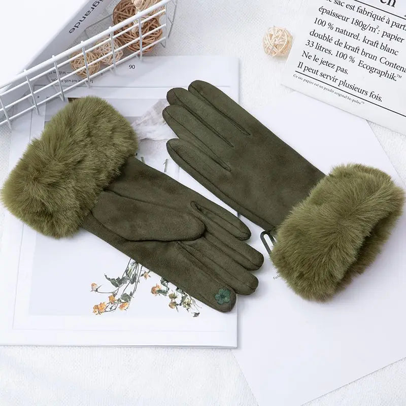 Faux Fur Suede Leather Touch Gloves