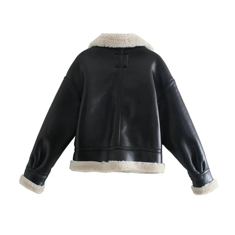 Faux Lamb Fur Warm Shearling Motor Bike Jacket