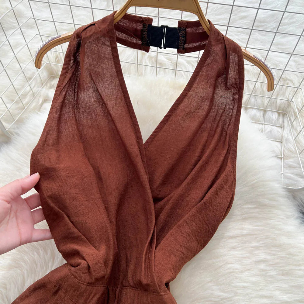 Backless Halter Lace Up Draped Chic Jumpsuit