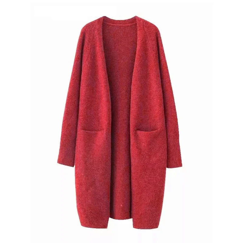 Loose Thick Warm V Neck Knitted Casual  Cardigan
