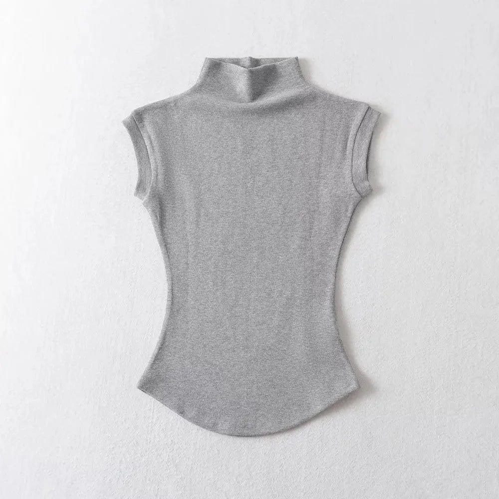 Turtleneck Sleeveless T-Shirts Tops Solid Slim Fit Pullovers Causal Tees Shirts