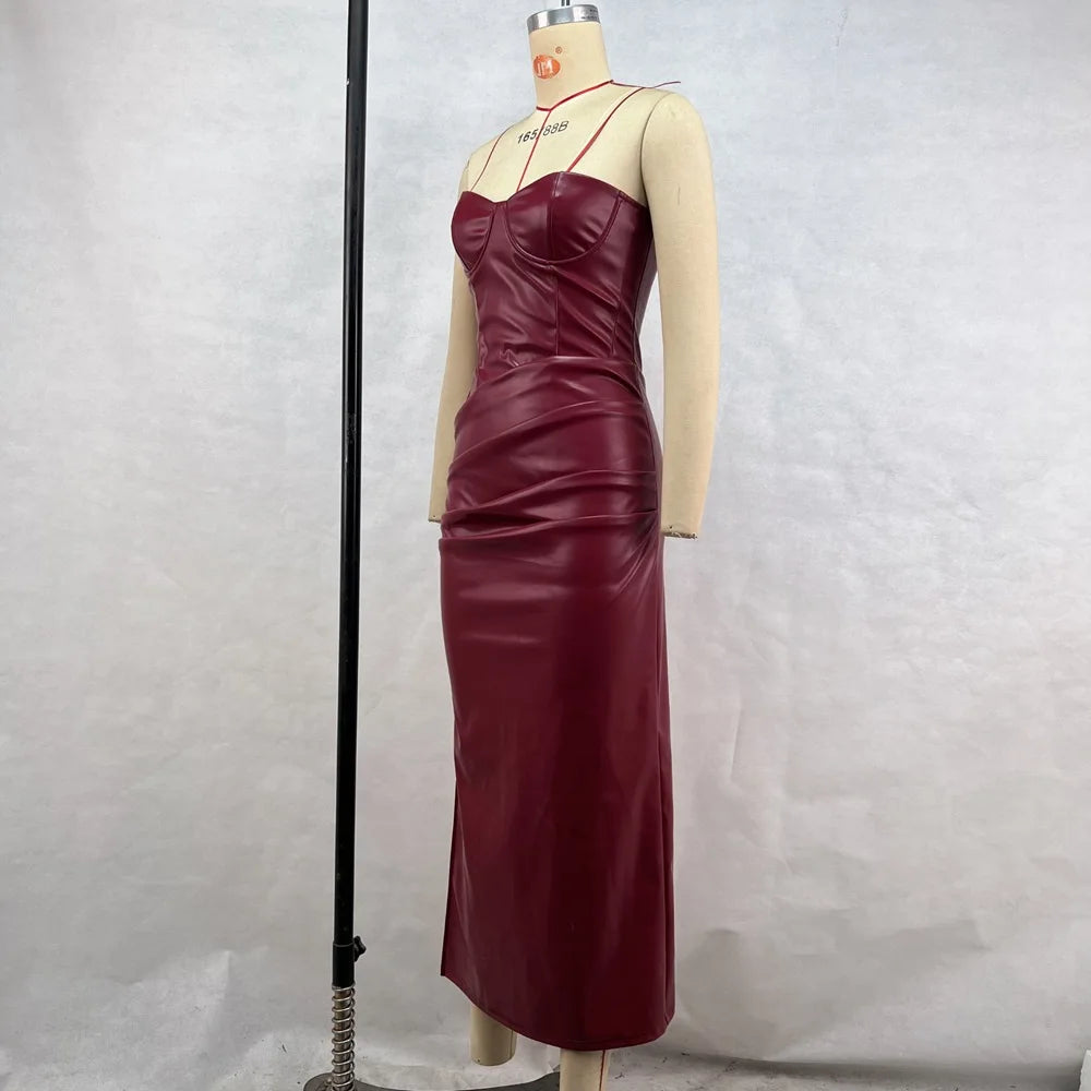 Luxury Leather Strapless Chic Y2K Cocktail Dress