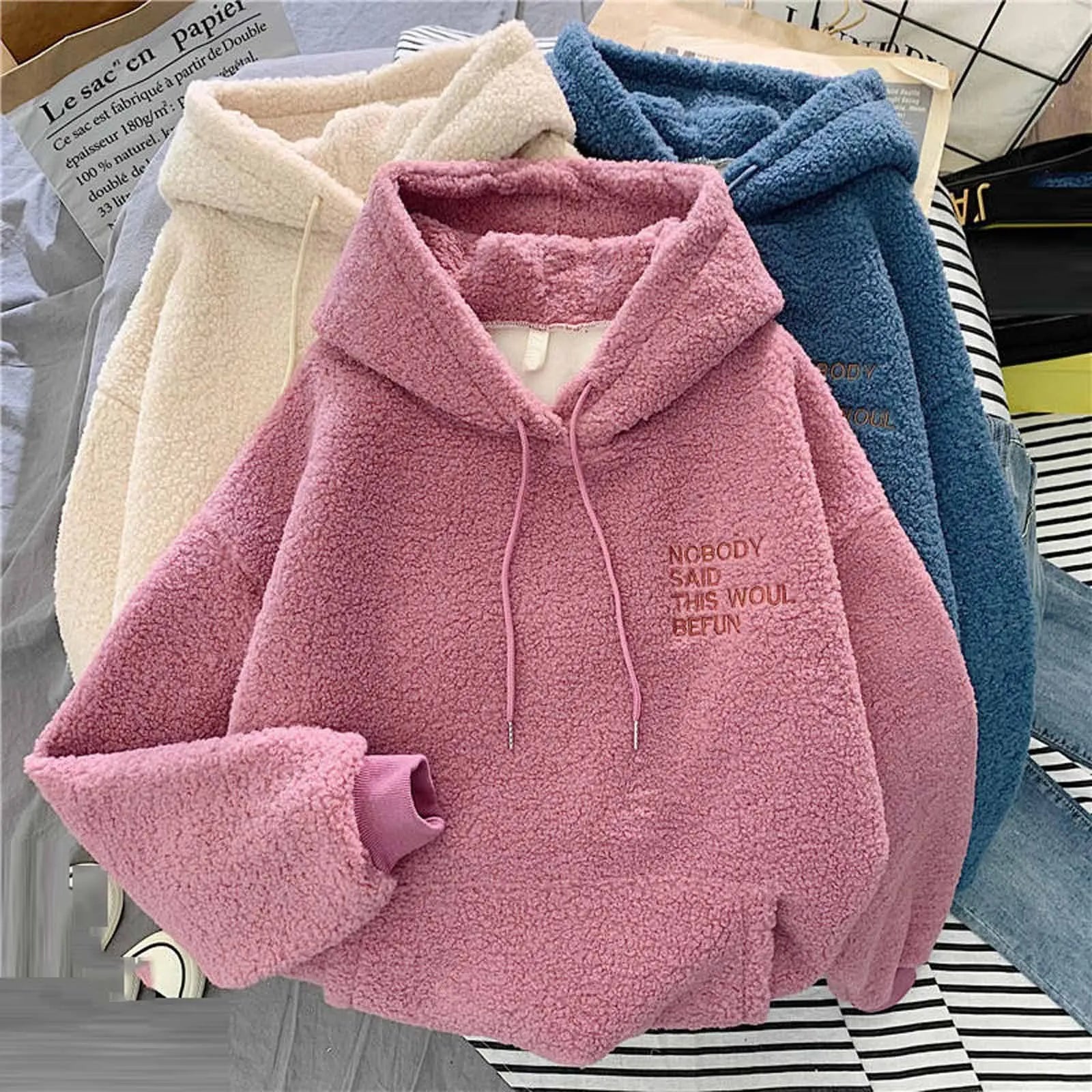 Fluffy Pullovers V Neck Fleece sweatshirt