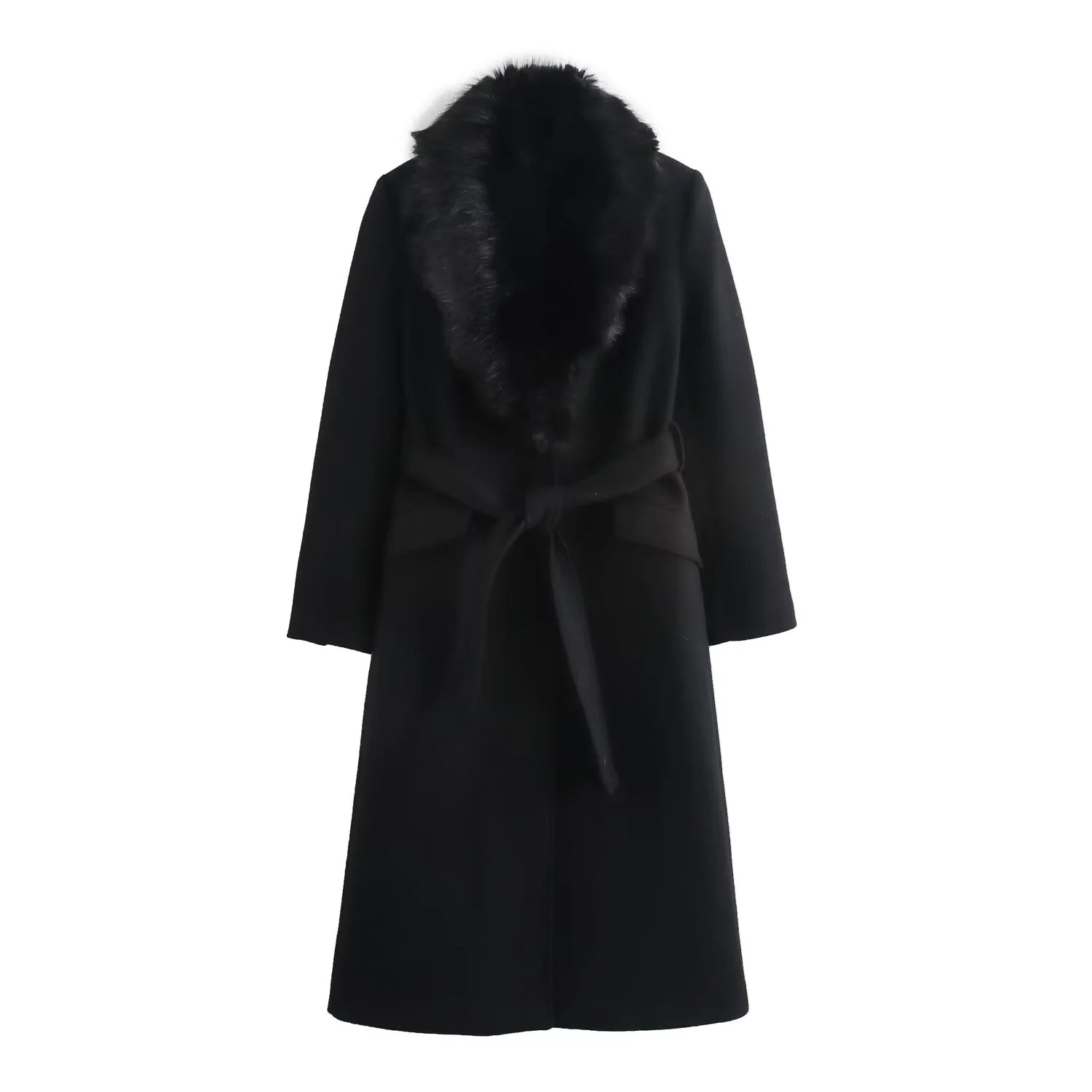 Long Sleeved Fur Collar Belt Long Coats