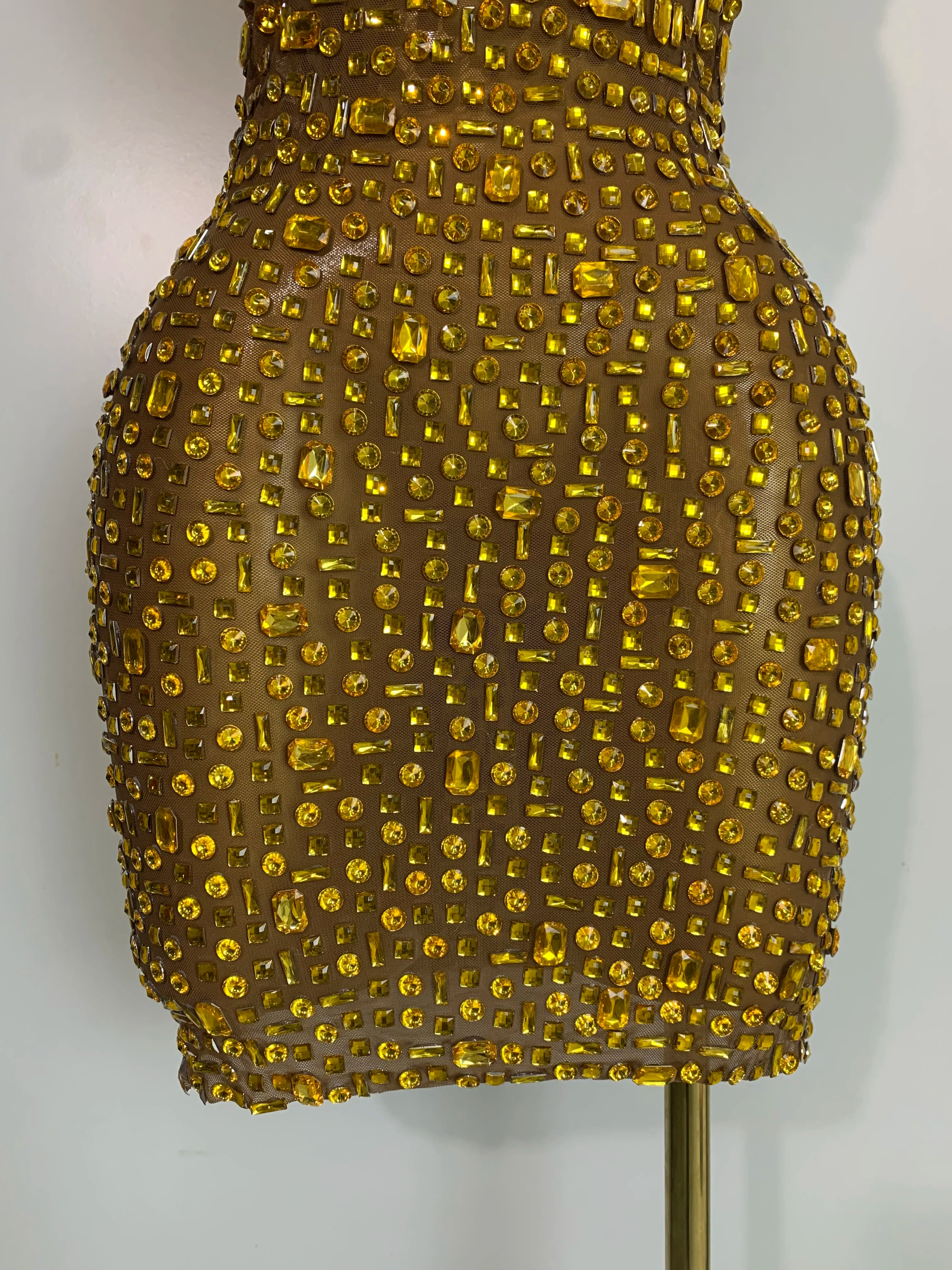 Luxury Gold Rhinestone Sparkly Elegant Dress