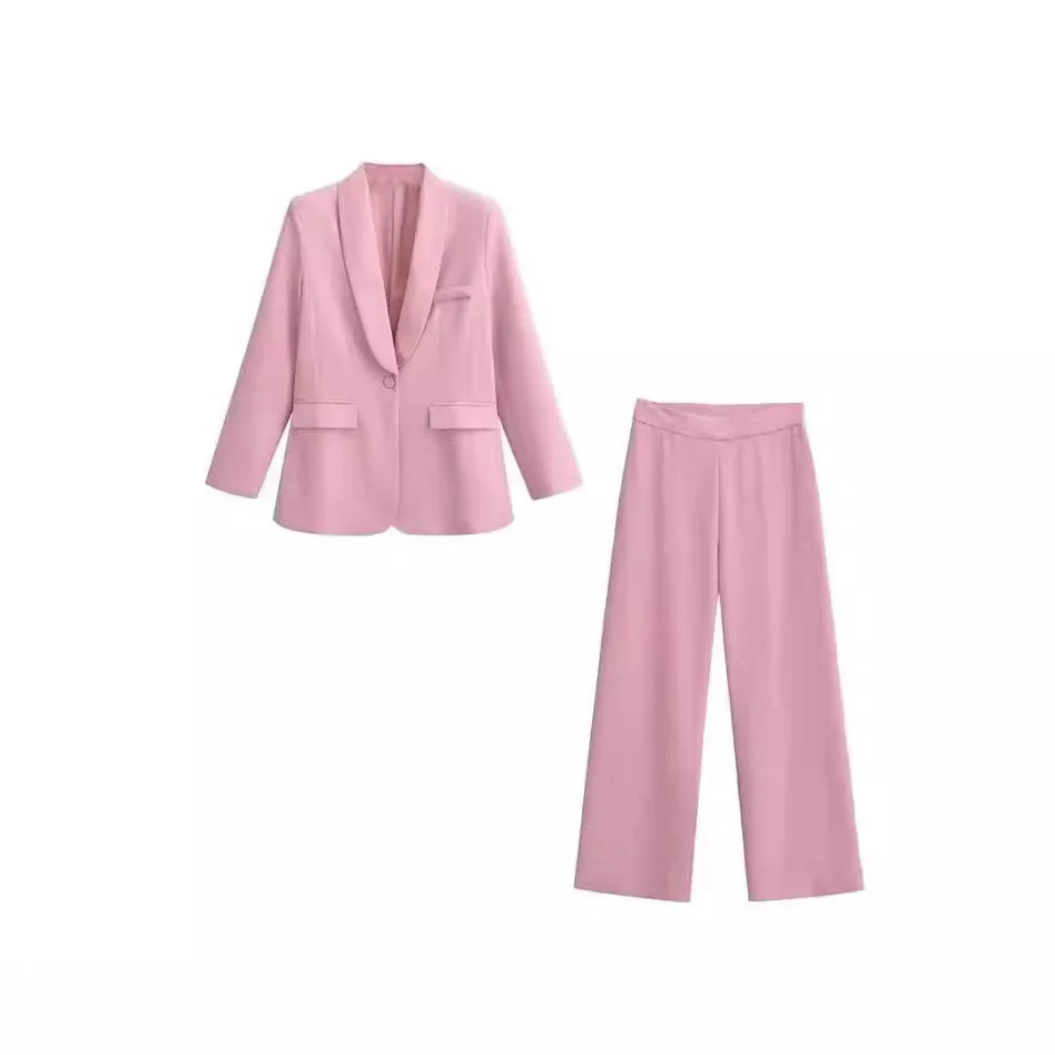Elegant Blazer Pants Set Loose Lapel Single-breasted Jacket Coat Wide Leg Trousers Matching Suits