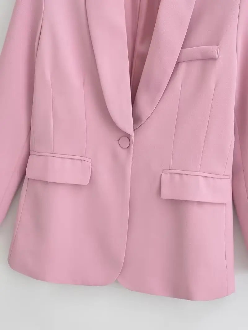 Elegant Blazer Pants Set Loose Lapel Single-breasted Jacket Coat Wide Leg Trousers Matching Suits